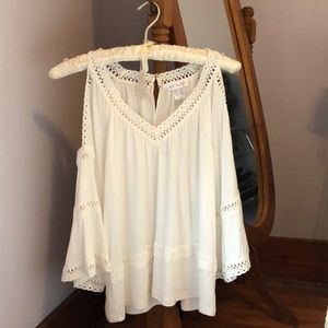 Cold shoulder lace trimmed top